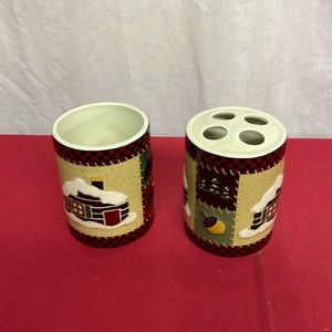 Kohls 2 pc Winter Bathroom Set - Cup & Toothbrush holder